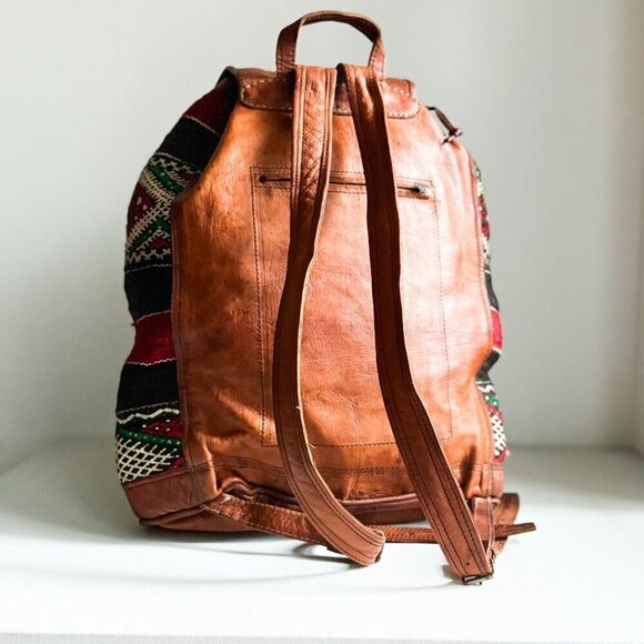 Vintage Handmade Ethnic Kilim Leather LArge Backpack main image 4